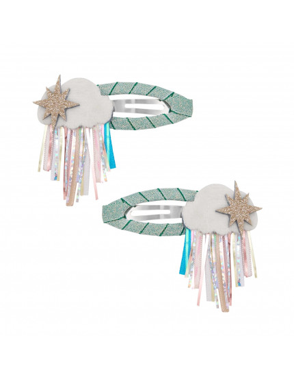 Rainy Cloud Hair Clips Green One Size
