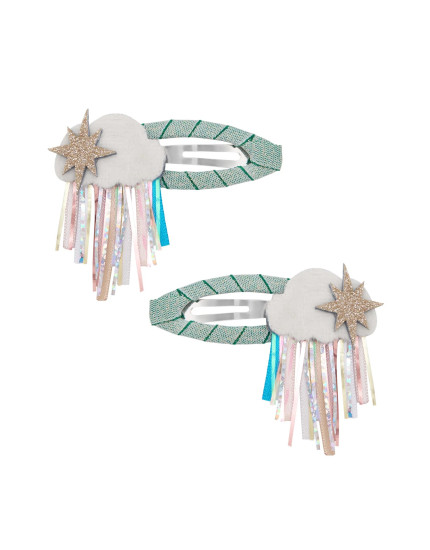 Rainy Cloud Hair Clips Green One Size