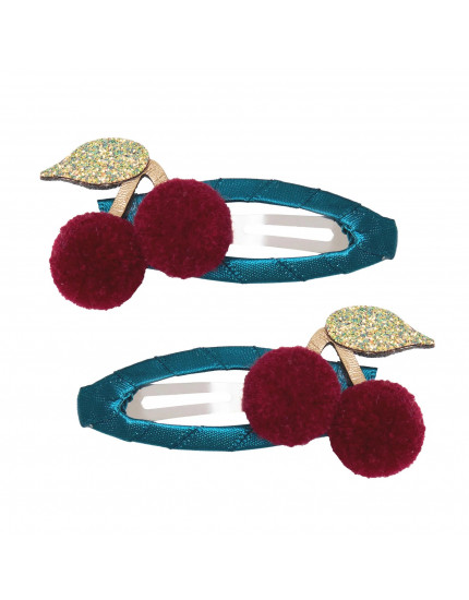 Pom Pom Cherries Hair Clips Teal One Size