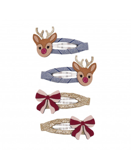 Rudolph and Bow hair clips One Size