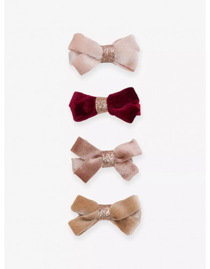 Glitter Bow Set of Four Velvet Hair Clips One Size
