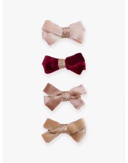 Glitter Bow Set of Four Velvet Hair Clips One Size