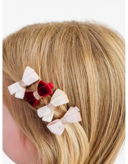 Glitter Bow Set of Four Velvet Hair Clips 2