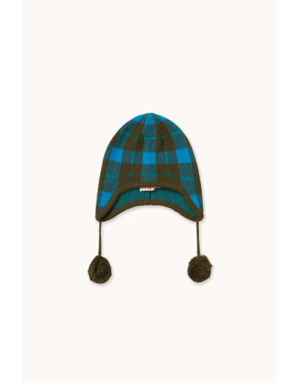 Check Blue Earflap Beanie Kids 6-10Y