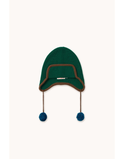 Pompom Earflap Beanie Green Kids 3-8Y