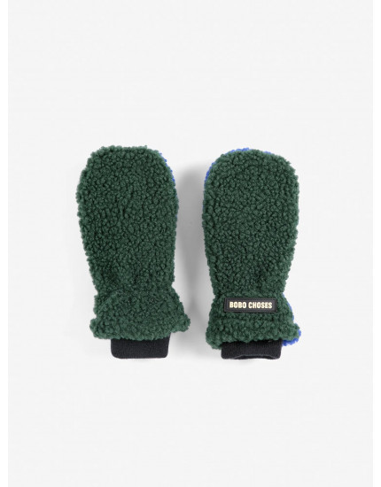 Color Block sheepskin mittens Green
