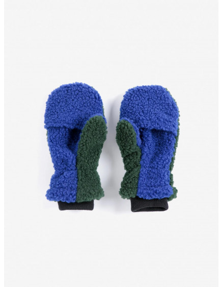 Color Block sheepskin mittens Green 2
