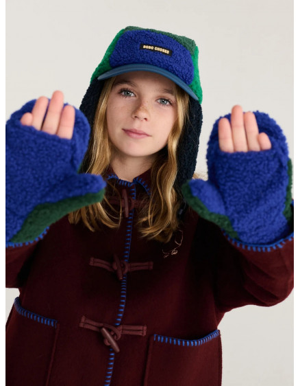 Color Block sheepskin mittens Green 3