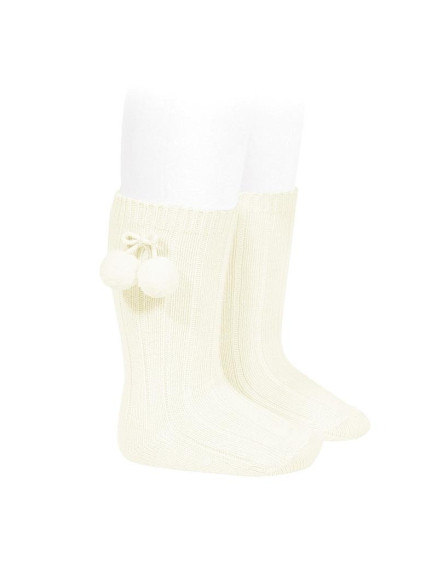 Гольфи в рубчик з помпонами 303 Beige