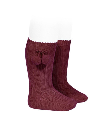 Гольфи в рубчик з помпонами 572 Burgundy
