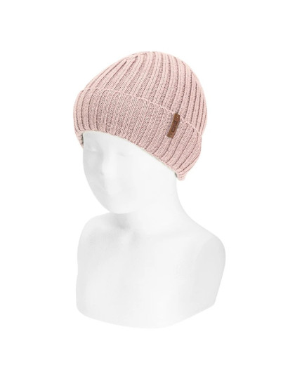 Ribbed merino wool beanie hat 959 Lavender Pink 12-24M