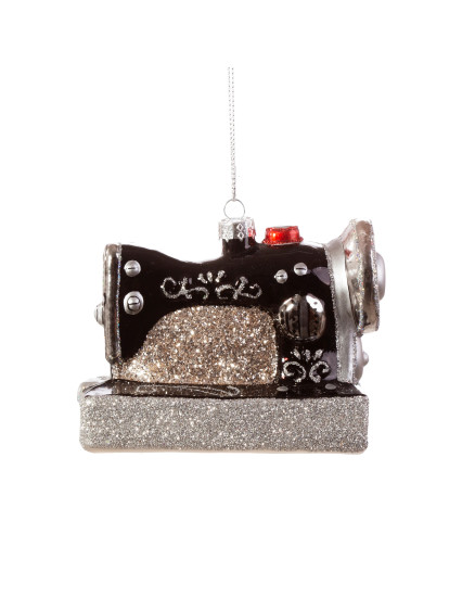 Retro Sewing Machine Shaped Bauble Black