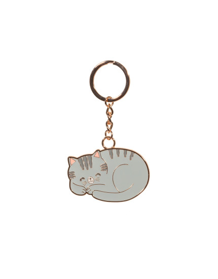 Grey Cat Enamel Keyring One Size