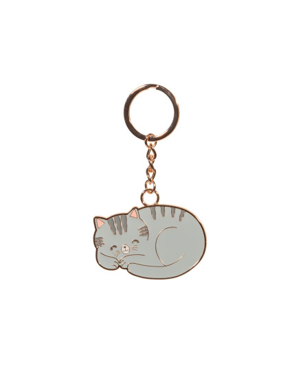 Grey Cat Enamel Keyring