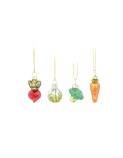 Mini Glass Vegetable Hanging Decorations - Set of 4 One Size