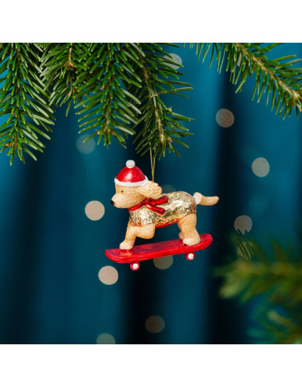 Skateboarding Cockapoo Shaped Bauble Red 2